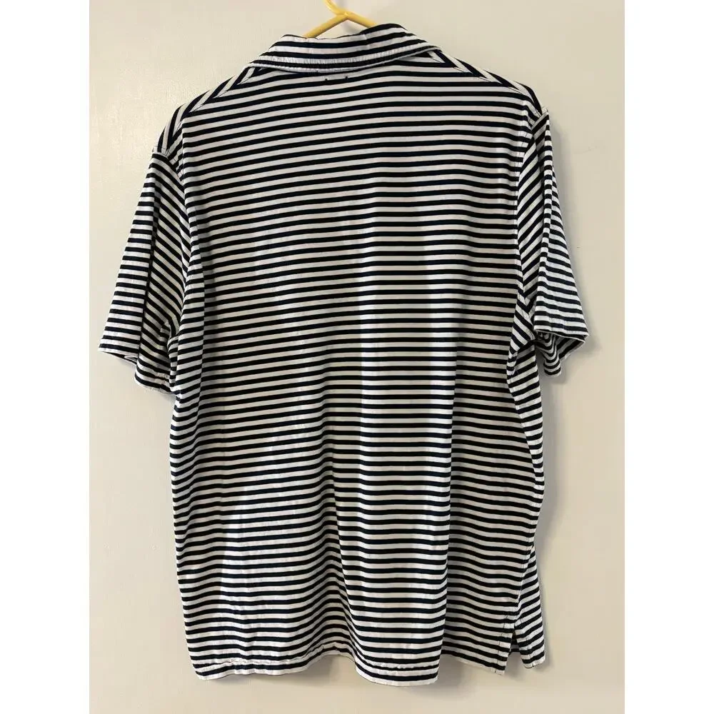 POLO RALPH LAUREN Shirt Mens Large L Classic Fit Striped Pocket Polo Navy White